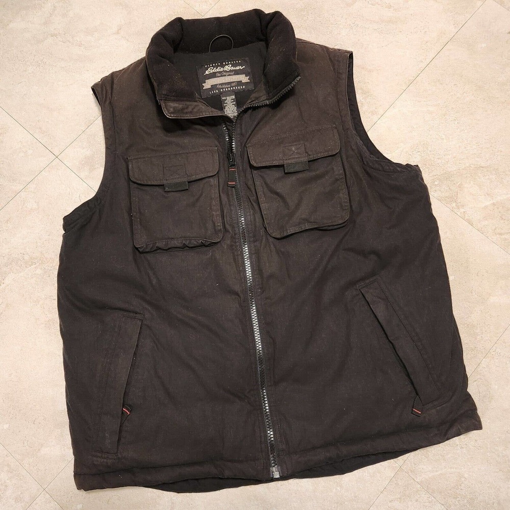 Eddie Bauer Mens LT L Large T Tall Black Goose‎ Down Puffer Vest Jacket Outdoor